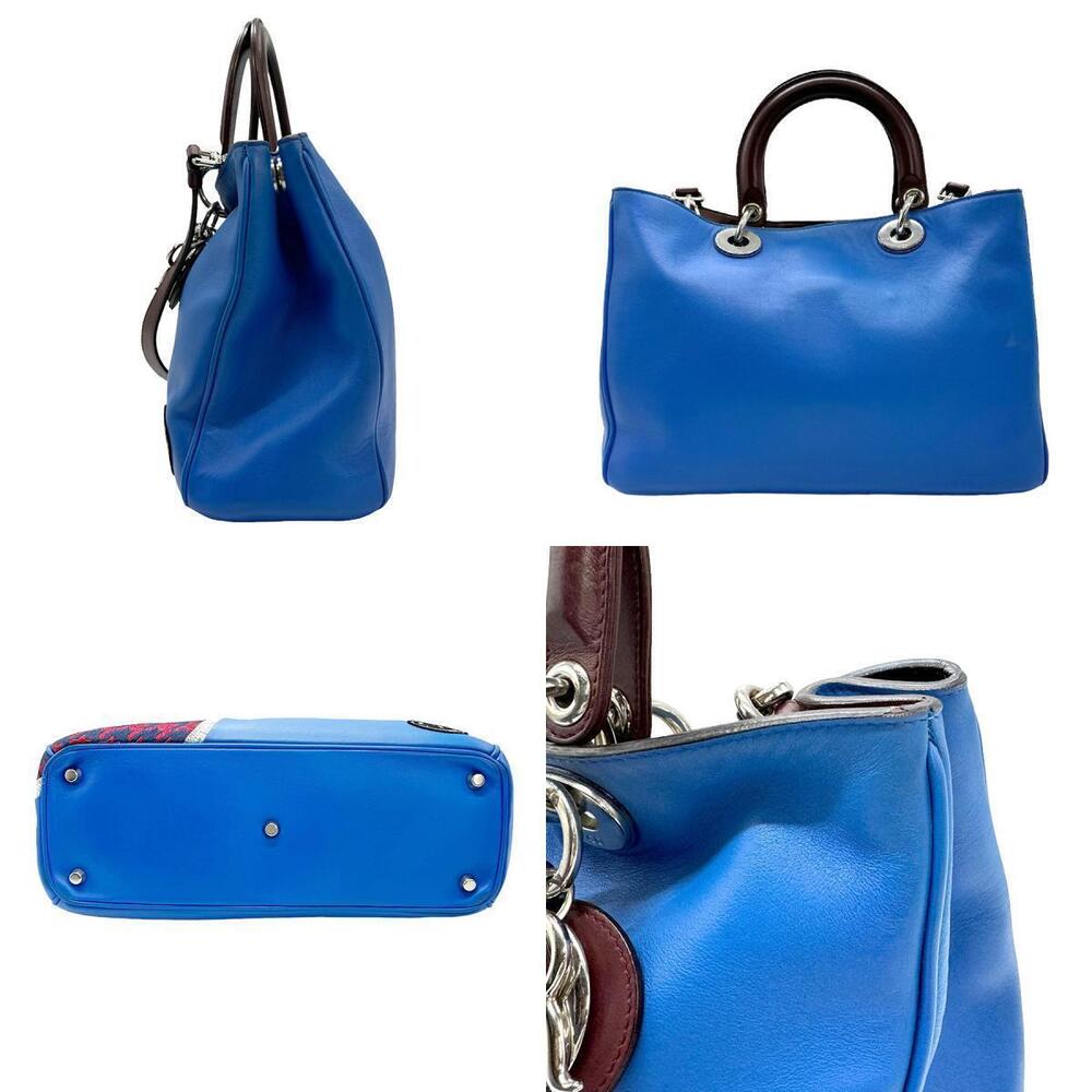 Dior handbag Cannage blue shoulder Christian wine leather bag red Blue Red